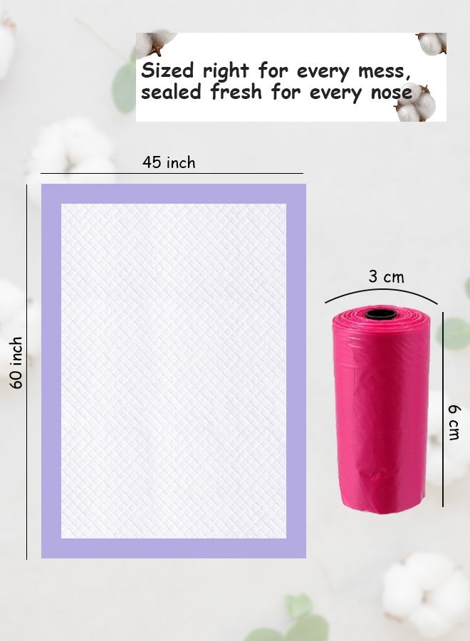 Cute 'n' Cuddle 60 Pcs Disposable Changing Mat Lavender 60cmX45cm With 60 Disposable Scented bags Red - Image 2